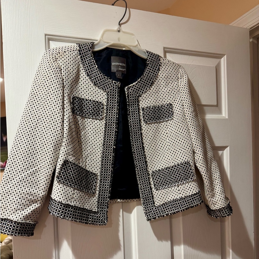 Stylish Black and White Tweed Blazer